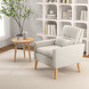 Linen Fabric Accent Chair Mid-Century Modern Armchair Comfy Single Sofa Chair with Lumbar Pillow, Rubber Wood Legs, Seat & Back Cushions