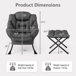 Modern Fabric Lazy Chair Upholstered Accent Sofa Chair Leisure Lounge Armchair with Folding Ottoman & Storage Pocket