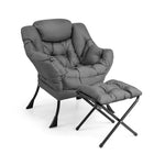 Lazy Chair Modern Fabric Leisure Lounge Armchair Upholstered Accent Sofa Chair with Folding Ottoman & Storage Pocket