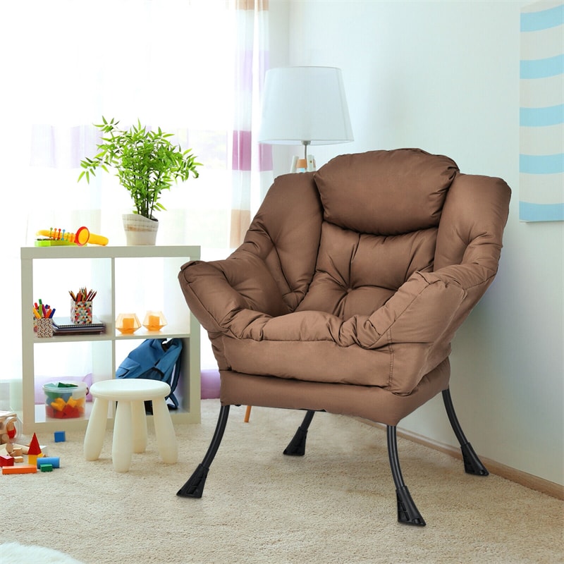 Modern Fabric Lazy Chair Upholstered Accent Sofa Chair Leisure Lounge Armchair with Storage Pocket