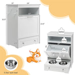 Pet Feeder Station Dog Food Storage Cabinet Dog Feeding Station Furniture with 2 Pull-out Dog Bowls for Watering & Feeding Supplies