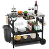 Movable Outdoor Grill Cart Stainless Steel 3-Tier Food Prep Table with Spice Rack, Garbage Bag Holder & 4 Hooks