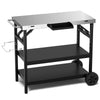 Outdoor Grill Cart 3-Tier Movable Food Prep Table Stainless Steel Kitchen Work Table with Wheels, Spice Rack & Garbage Bag Holder
