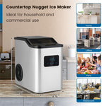 Countertop Nugget Ice Maker 60 Lbs/24H Portable Ice Maker Stainless Steel Pebble Ice Machine with Self-Cleaning & 2 Ways Water Refill