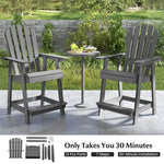 Outdoor HDPE Bar Stools Set of 2 Tall Adirondack Chairs Weather Resistant 47" Counter Height Bar Stools with Armrests & Footrests