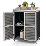 Outdoor Potting Bench Table Garden Storage Cabinet Solid Wood Potting Workstation with Metal Tabletop & Roll-up Side Door