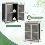 Outdoor Potting Bench Table Garden Storage Cabinet Solid Wood Potting Workstation with Metal Tabletop & Roll-up Side Door