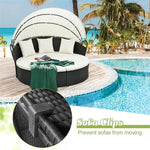 Outdoor Round Daybed Wicker Furniture Clamshell Sectional Seating with Retractable Canopy, Cushions & Pillows for Backyard Porch Poolside
