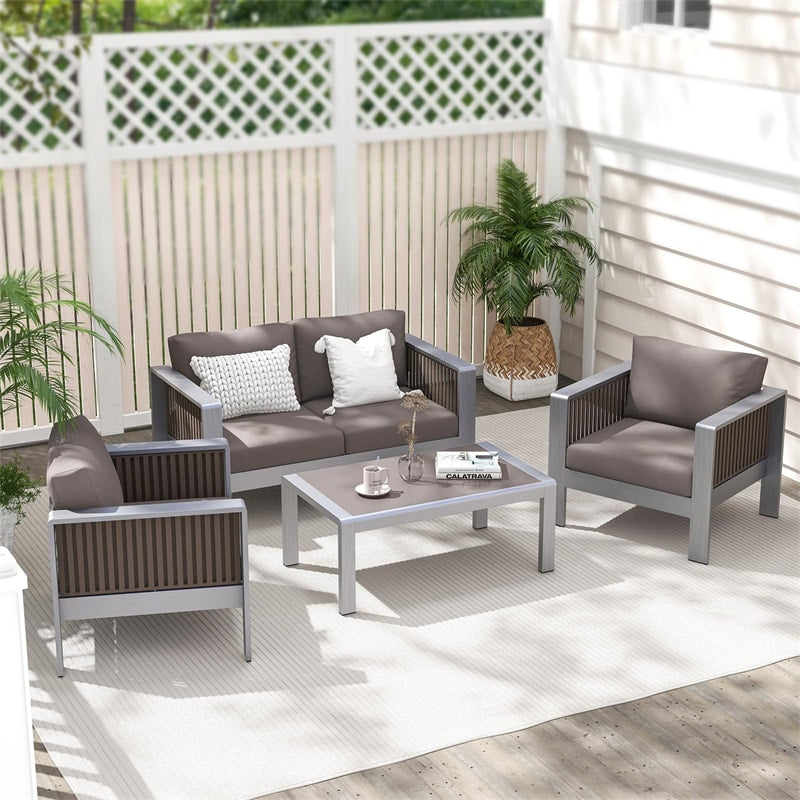 Patio Aluminum Loveseat Sofa Outdoor Lounge Furniture Outside 2 Seater Garden Sofa with Thick Back & Seat Cushions