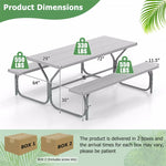 8-Person Picnic Table Bench Set 6FT Large Outdoor Picnic Table with Umbrella Hole, HDPE Tabletop, Metal Frame & 2 Built-in Benches