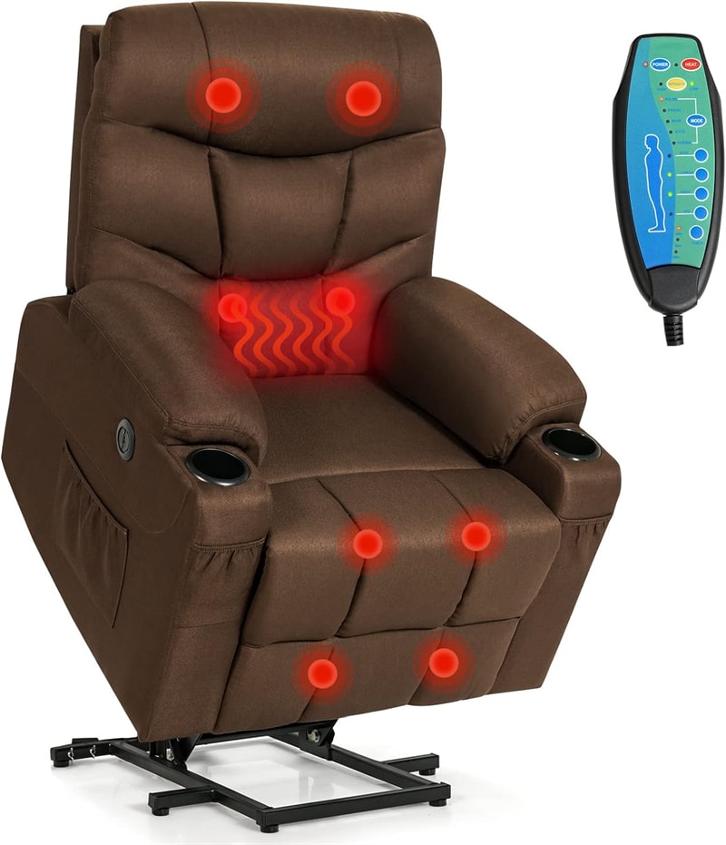Power Lift Recliner Chair Elderly Electric Lift Sofa Linen Fabric Heated Massage Chair with Adjustable Backrest Footrest & Remote Control