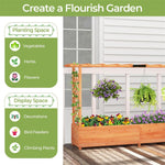 Raised Garden Bed Fir Wood Outdoor Planter Box with 2-Sided Trellis & Hanging Roof for Flowers Herbs Climbing Plants
