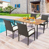 Acacia Wood Patio Dining Table Large Farmhouse Outdoor Table Rectangular Dining Table with Umbrella Hole & Metal Legs