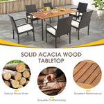 Rectangular Acacia Wood Patio Dining Table Large Outdoor Farm Table with Umbrella Hole & Metal Legs