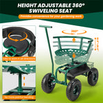 Rolling Garden Cart Gardening Workseat with 4 Wheels & 2 Handles, Height Adjustable Garden Scooter with 360° Swivel Seat & Tool Storage
