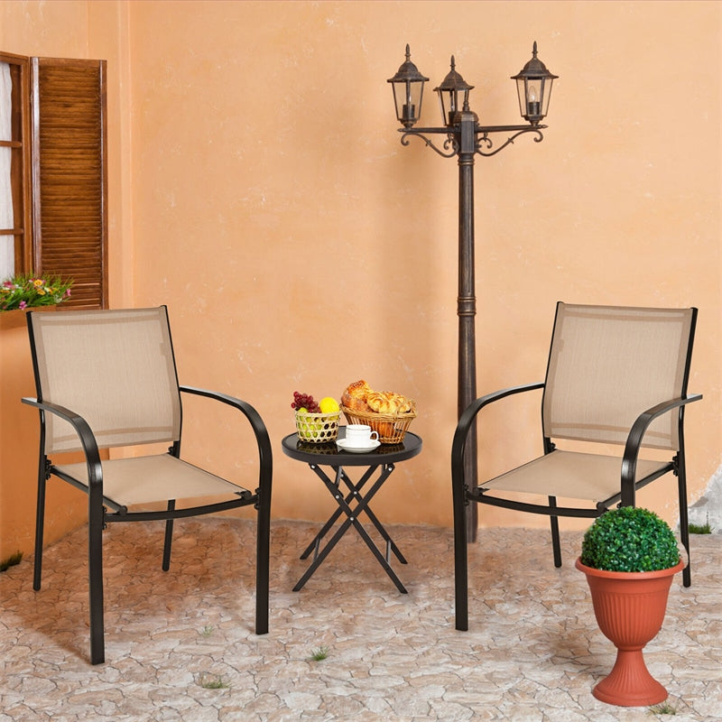 Set of 2 Patio Dining Chairs Outdoor Stackable Lawn Chairs with Armrests & Breathable Fabric