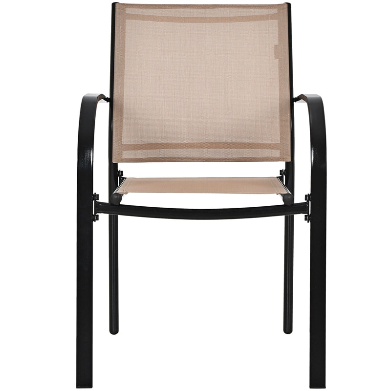 Set of 2 Patio Dining Chairs Outdoor Stackable Lawn Chairs with Armrests & Breathable Fabric