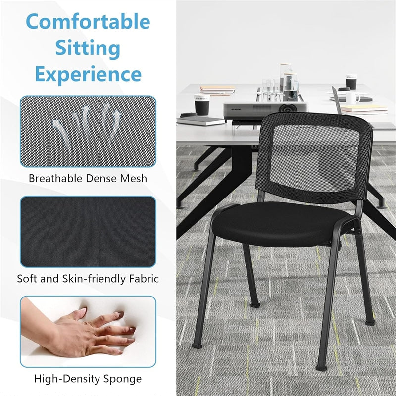 5-Pack Conference Chair Stackable Office Guest Chair Ergonomic Desk Chair with Upholstered Seat, Mesh Backrest for Reception Waiting Room