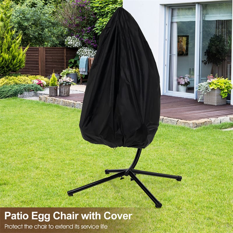 Swing Egg Chair Folding Hanging Basket Chair PE Rattan Hammock Chair with Steel Stand, Waterproof Cover, Removable Pillow & Cushion