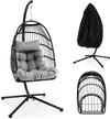 Swing Egg Chair Folding Hanging Basket Chair PE Rattan Hammock Chair with Steel Stand, Waterproof Cover, Removable Pillow & Cushion