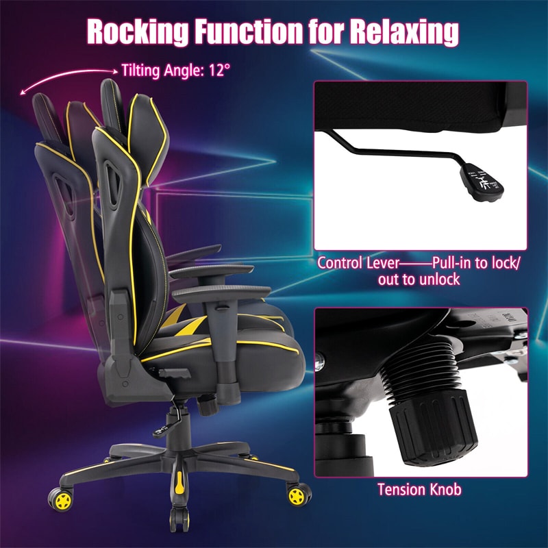 360° Swivel Gaming Chair Height Adjustable Computer Office Racing Chair High Back Video Game Chair with Wide Seat & 2D Armrest Headrest