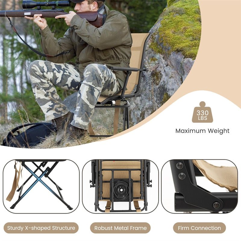 360° Swivel Hunting Blind Chair Folding Hunting Chair Silent Ground Blind Chair with Armrest & Carrying Strap