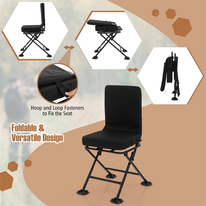 360° Swivel Hunting Chair Folding Ground Blind Chair Hunting Seat with All-Terrain Duck Feet & Padded Cushion