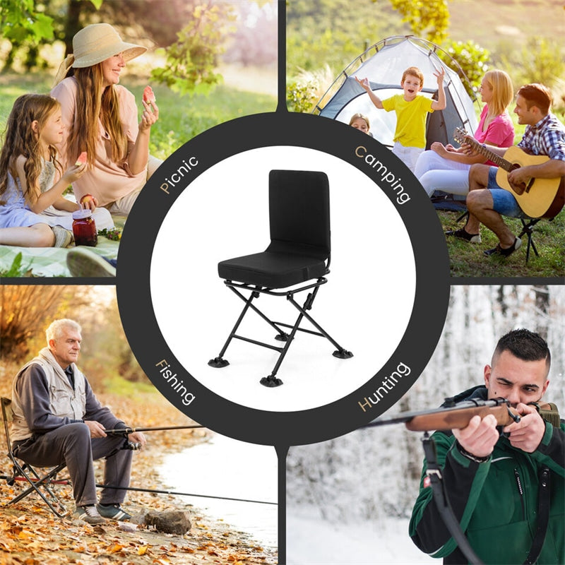 360° Swivel Hunting Chair Folding Ground Blind Chair Hunting Seat with All-Terrain Duck Feet & Padded Cushion