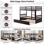 Twin Over Twin Convertible Bunk Bed Solid Wood Platform Bed Frame Space-Saving Bunk Bed with Trundle & Ladder for Teens Adults