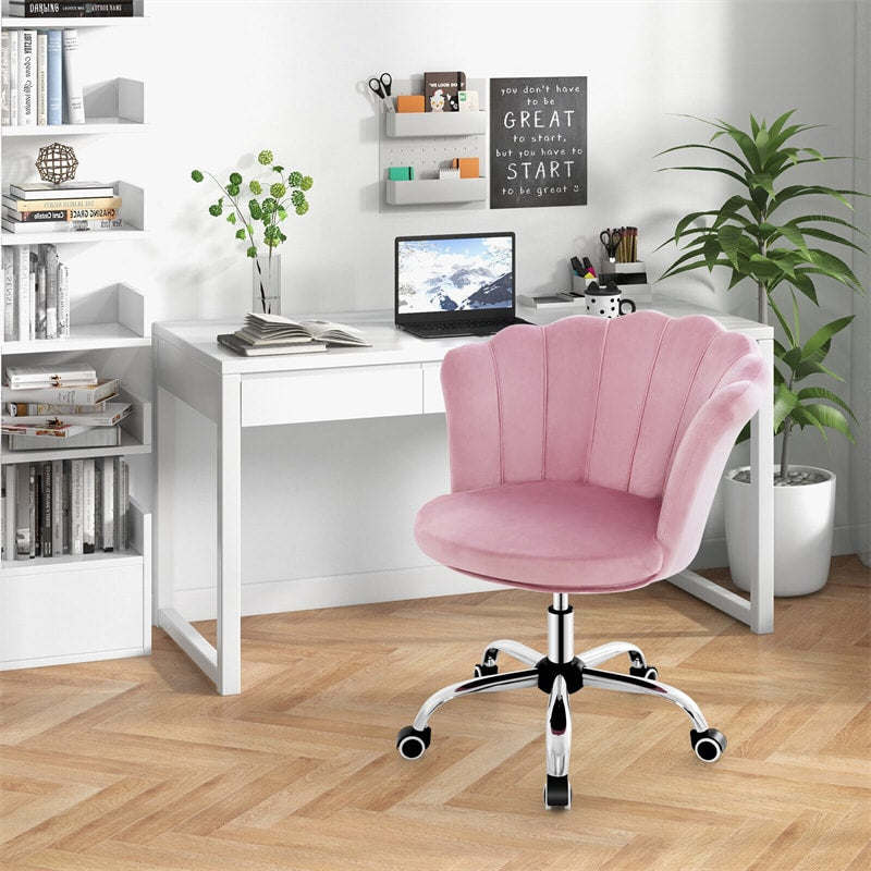 Velvet Office Chair Adjustable Swivel Desk Chair Modern Vanity Chair Upholstered Accent Chair with Seashell Back