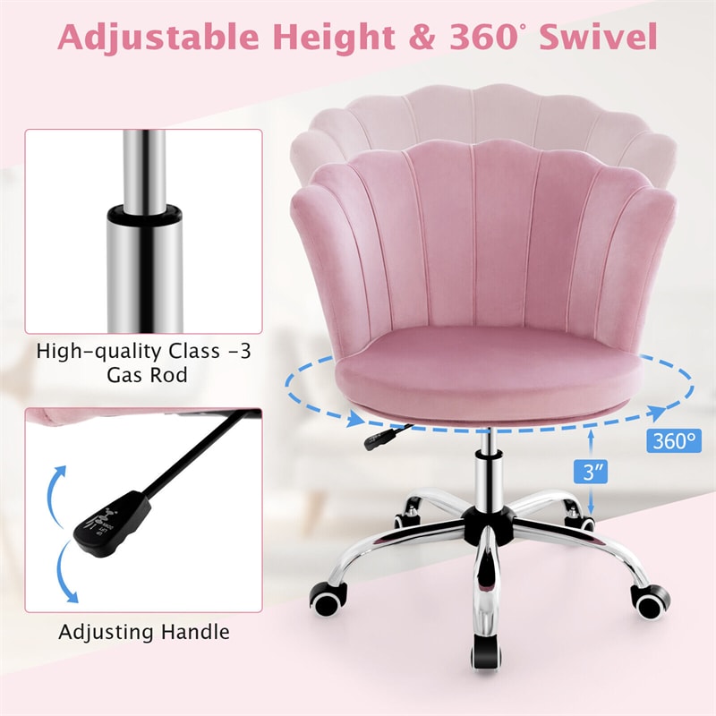 Velvet Office Chair Adjustable Swivel Desk Chair Modern Vanity Chair Upholstered Accent Chair with Seashell Back