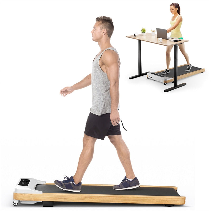 Walking Pad Under Desk Treadmill Wooden Frame Portable Treadmill Installation-Free Walking Pad with Remote Control & LED Display