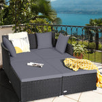 Wicker Outdoor Daybed Double Chaise Lounge Rattan Sun Lounger Cushioned Sofa Furniture with Spacious Seat & Pillows
