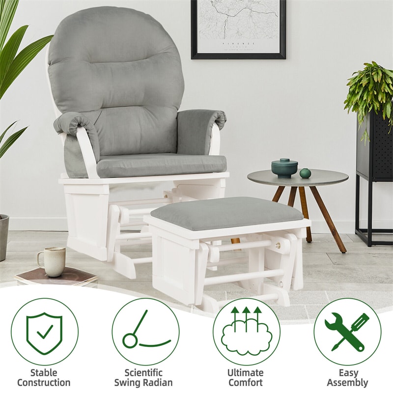 Wood Baby Glider and Ottoman Cushion Set Baby Nursery Rocking Chair with Padded Armrests & Detachable Cushion