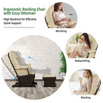 Nursery Glider and Ottoman Cushion Set Wooden Baby Glider Rocker Living Room Rocking Chair with Padded Armrests & Detachable Cushion