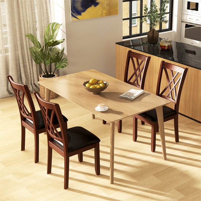 Wood Dining Chairs Set of 2 Faux Leather Upholstered Kitchen Chairs with Rubber Wood Legs