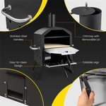 Wood Fired Pizza Oven 2-Layer Outdoor Pizza Oven Grill Pizza Maker with Pizza Stone, Pizza Peel & Removable Cooking Rack