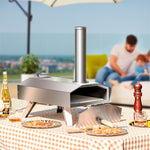 Outdoor Pizza Oven Stainless Steel Wood Fired Pizza Oven Wood Pellet Grill Pizza Maker with 12'' Pizza Stone & Foldable Legs