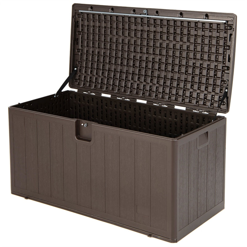 105 Gallon Deck Box All Weather Resin Outdoor Storage Box Lockable Garden Storage Container