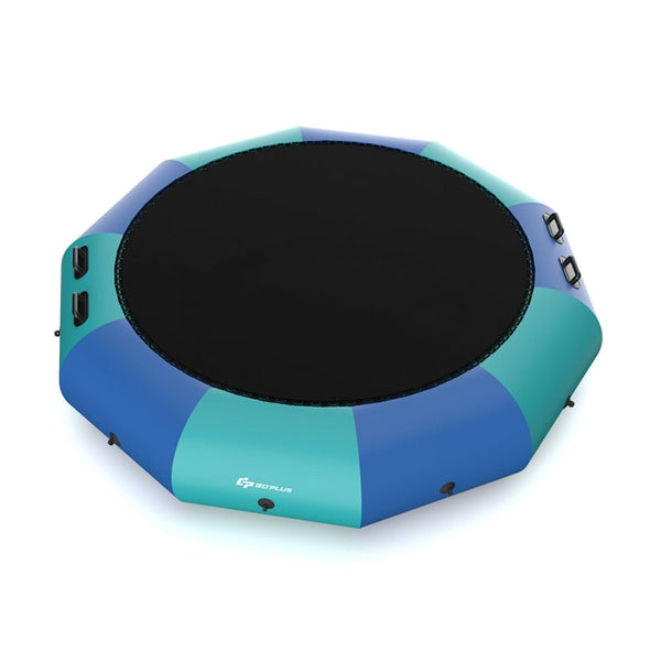 10FT Inflatable Water Trampoline, Floating Lake Trampoline with 500W Electric Inflator & Rope Ladder, Recreational Water Bouncer for Pool
