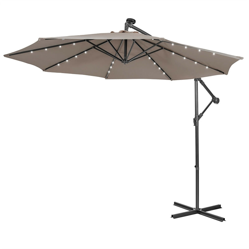 10 Ft Outdoor Solar Cantilever Umbrella Offset Patio Umbrella with 32 LED Lights & Tilting System