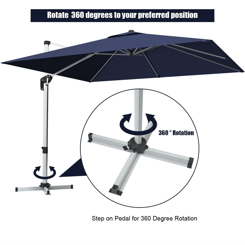 10 Ft Square Offset Patio Cantilever Umbrella with 360 Degree Tilt