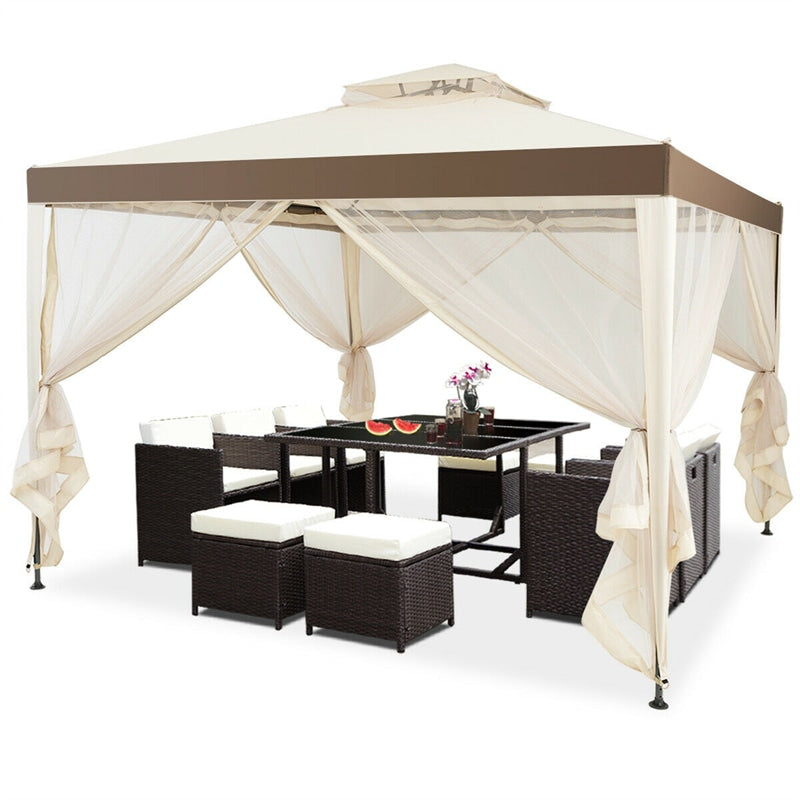 10’ x 10’ Outdoor Gazebo Patio Canopy Gazebo Steel Garden Gazebo Lawn Shelter Tent Structure with Mosquito Netting for Party Picnic