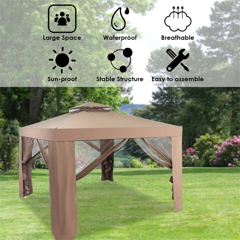 10’ x 10’ Outdoor Garden Steel Structures Gazebo 2 Tier Canopy Tent with Netting