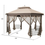 10’ x 12’ Heavy Duty Double Roof Octagonal Patio Gazebo Canopy with Netting Sidewalls