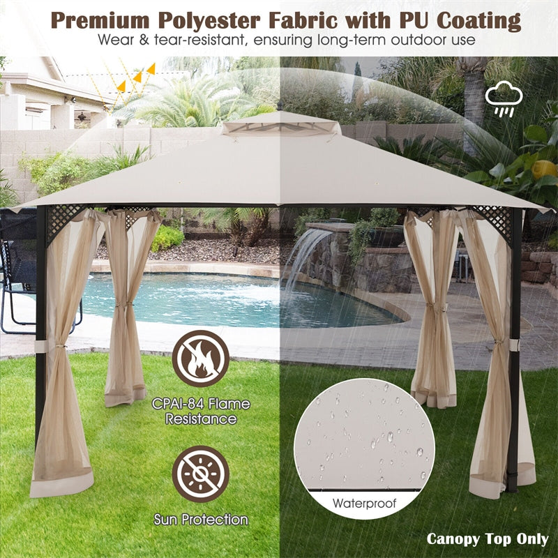 10' x 12' Patio Gazebo Replacement Canopy Top 2-Tier CPAI-84 Outdoor Canopy Top Cover with Air Vent & Drainage Holes