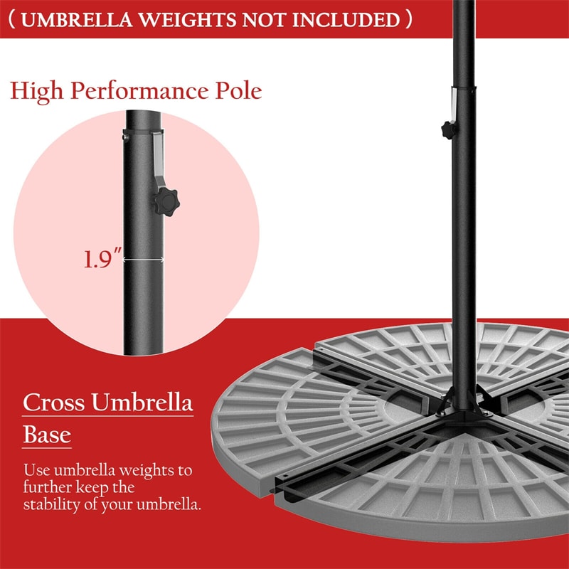 10" Solar LED Offset Patio Umbrella Hanging Market Umbrella with Cross Base