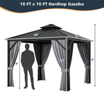 10 x 10FT Double-Top Outdoor Hardtop Gazebo with Galvanized Steel Roof & Netting Curtains