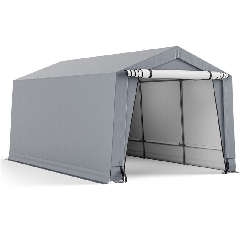 10' x 16' Heavy-Duty Outdoor Carport Car Canopy Shelter Portable Metal Garage with 2 Removable Doors