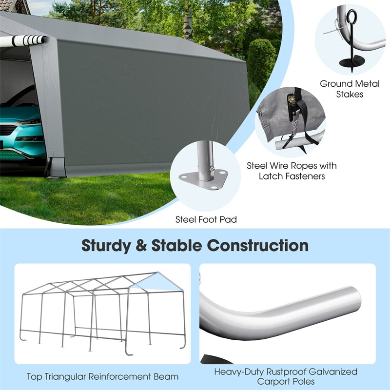 10' x 20' Heavy-Duty Carport Car Canopy Shelter Portable Metal Garage Outdoor Storage Tent with 2 Removable Doors